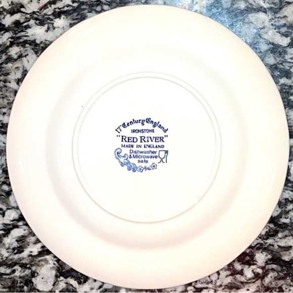 ENGLISH IRONSTONE BLUE WHITE CHINA PLATE 9” RED RIVER 17th CENTURY ENGLAND - Picture 4 of 4